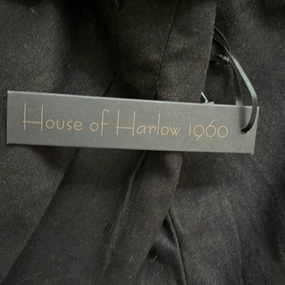 House of Harlow 1960 Black Highwaisted Belted Linen Blend Wide Leg Pants Size 2 - Picture 8 of 9